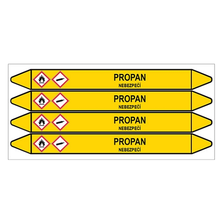 Značení potrubí, propan,4 ks, 250 × 26 mm